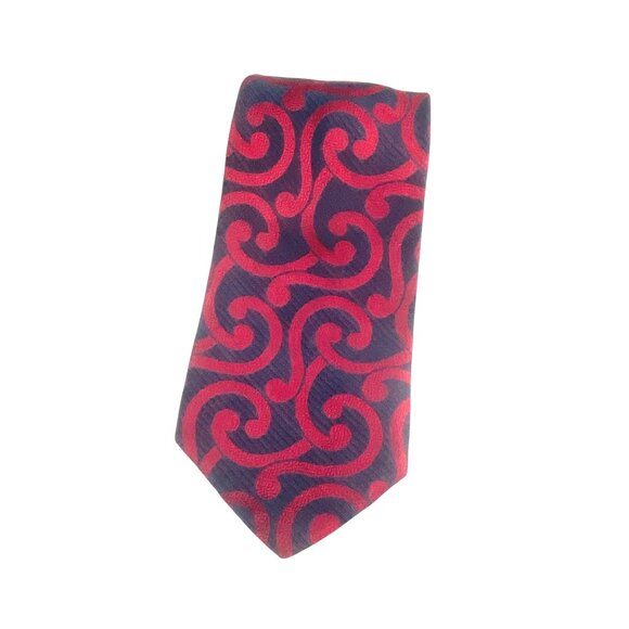 Jeffrey Banks 100% Silk Hand-Sewn Tie Red & Navy Swirl Pattern Made In USA - Picture 1 of 4